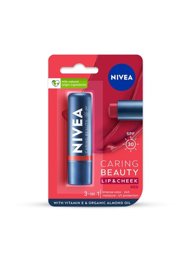 NIVEA Lip Caring Beauty Red Lip Balm | Lip & Cheek Tint with SPF 30,4.8g - Image 1